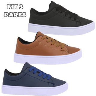 Kit 3 Pares Tênis Infantil Masculino Menino Confortável Casual Colegial Confortável Leve