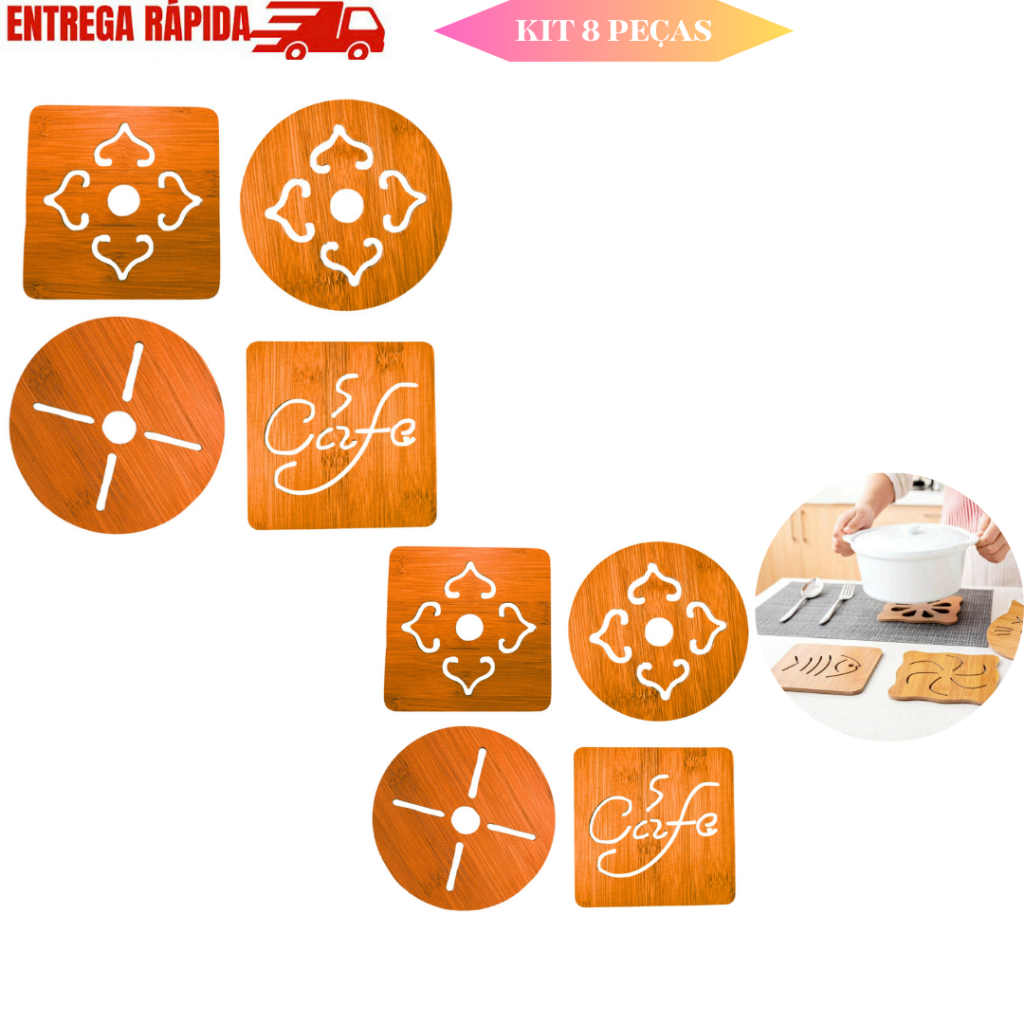 KIT 8 Descanso De Panela Bambu Protege Jogo Americano Mesas Contra Riscos Para Casa Cozinha Multiuso