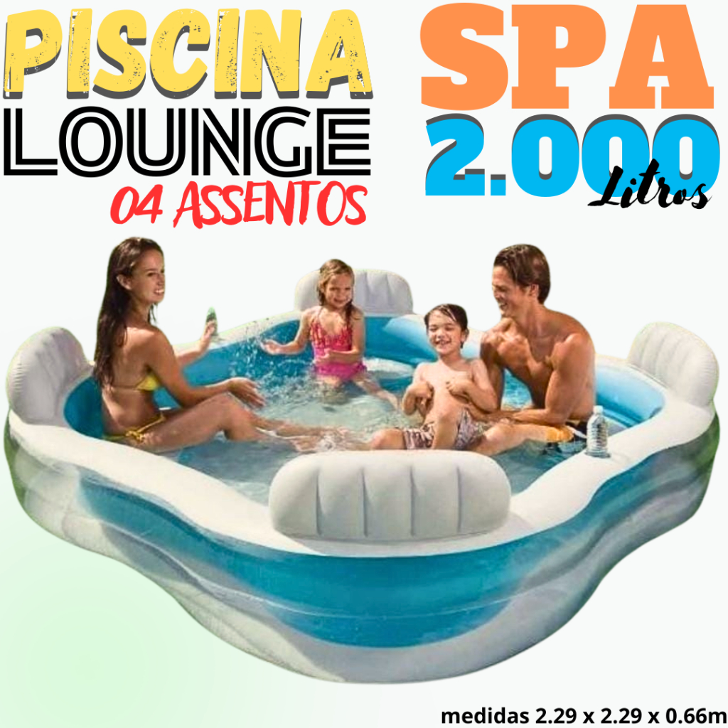 Piscina Spa Lounge 2.000 Litros, Family Pool c/ 04 Assentos e 04