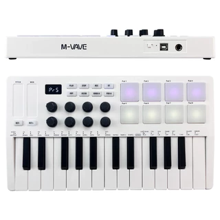 M-WAVE Controlador de teclado MIDI USB de 25 teclas com 8 pads de bateria retroiluminados, 8 botões e 2 faixas tácteis Instrumentos de teclado musical