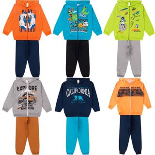 kit 3 Conjuntos Moletom Infantil Masculino Blusa e Calça Flanelado Agasalho  Inverno Capuz Ziper Punho, Roupa Menino criança tamanhos 04 06 08