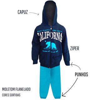 Conjunto Moletom Infantil Masculino Blusa e Calça Flanelado Agasalho Inverno Capuz Ziper Punho, Roupa Menino criança tamanhos 04 06 08