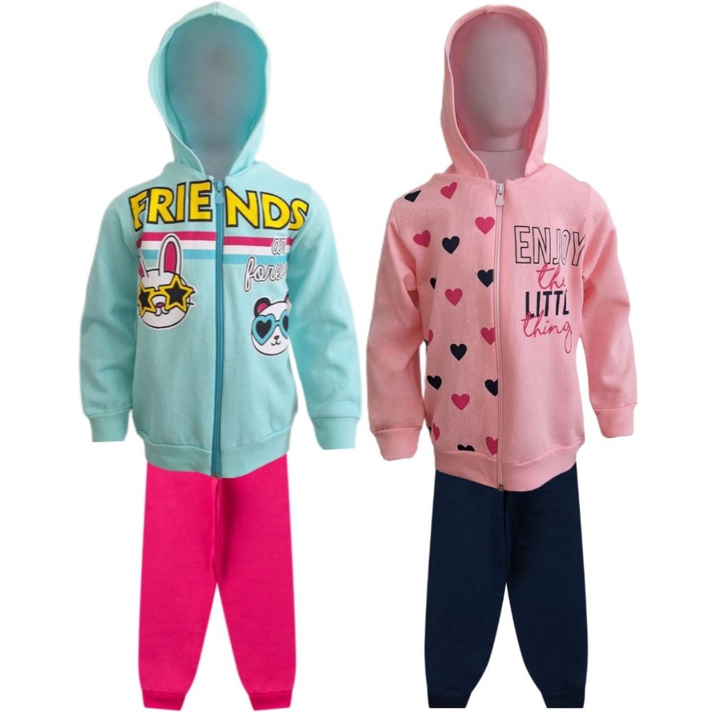 kit 2 Conjuntos Moletom Infantil feminino Blusa e Calça Flanelado Agasalho  Inverno Capuz Ziper Punho, Roupa Menina frio criança tamanhos 04 06 08