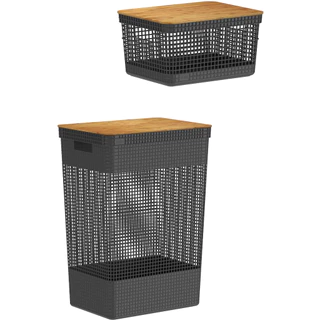 KIT CESTO DE ROUPAS 49 LITROS +CESTO ORGANIZADOR 8 LITROS COM TAMPA DE BAMBU