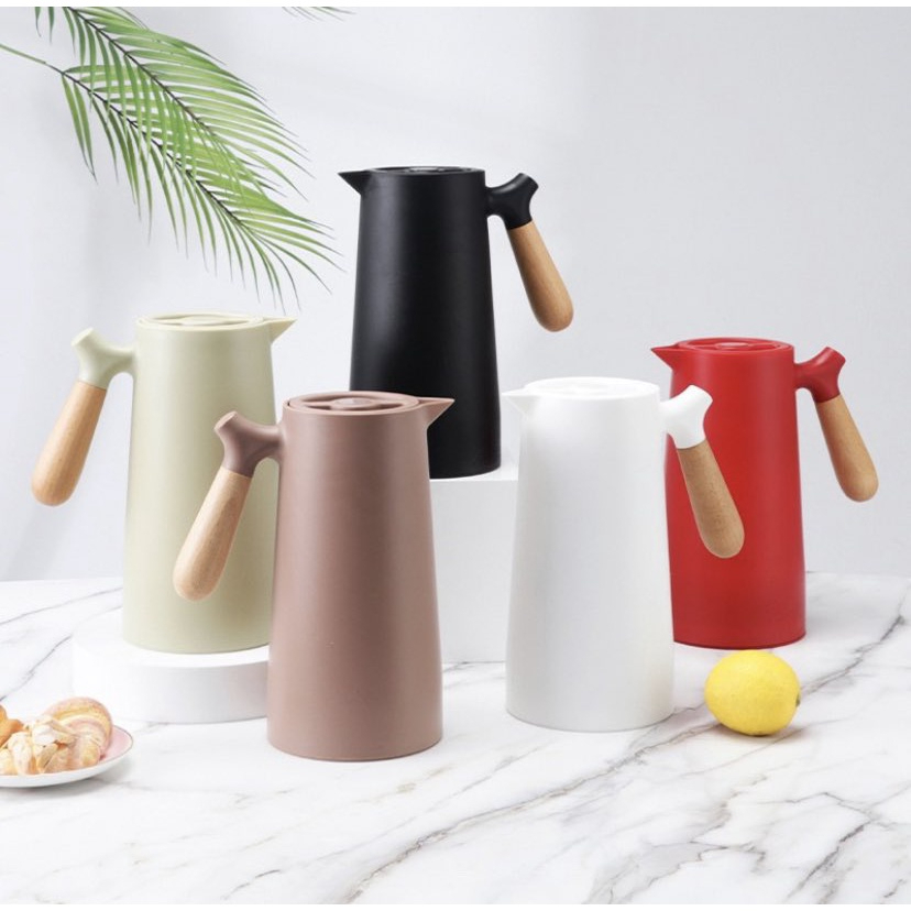 Garrafa Térmica Café Chá Nórdica Cabo em Madeira Jarra 1 Litro