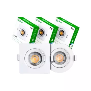 Kit 3 Luminária Led Spot 7W Redondo Quadrado Embutido Branco Frio Quente 3000k 6500k Bivolt Teto