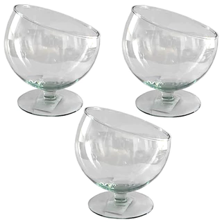 Kit 3 Taças Boca Torta Grande Ø20x20cm 2 Litros Frutas Sobremesa Casamentos Buffet Festas Vidro Transparente Enfeite Mesa Sala Casa Cozinha Doces