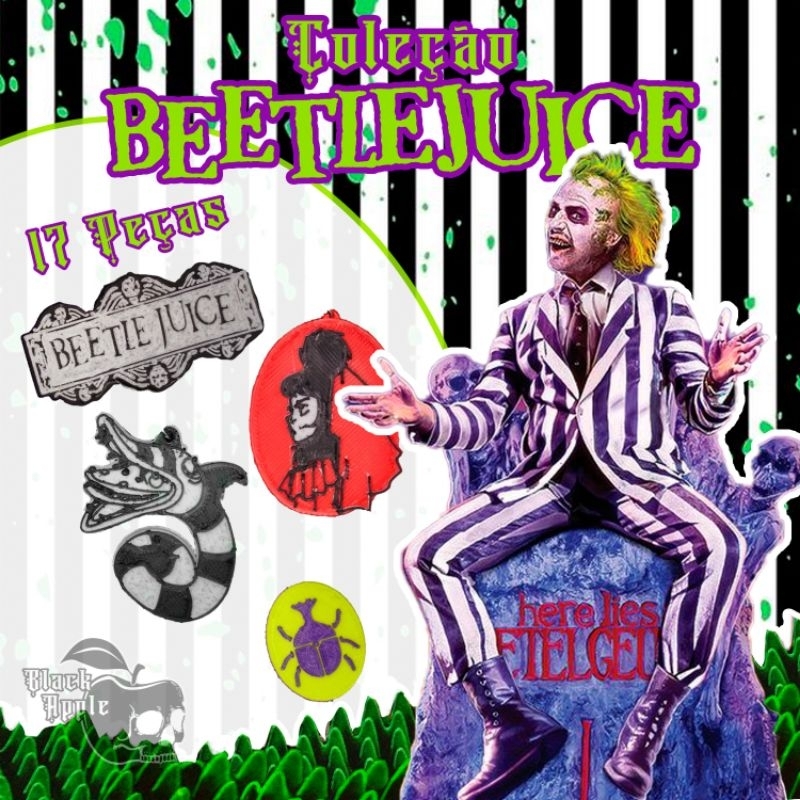 Brincos Coleção Beetlejuice Os Fantasmas se Divertem Rock Alternativo Gótico Halloween Horror Terror Besouro Suco Tim Burton