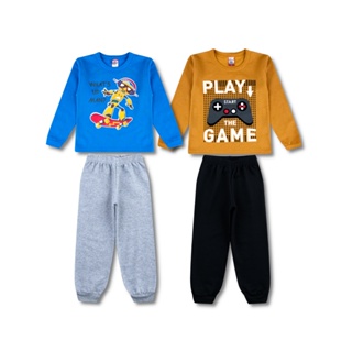 2 Conjuntos Moletom Infantil Masculino Roupa Menino Inverno 4 Peças - 2 Blusas e 2 Calças