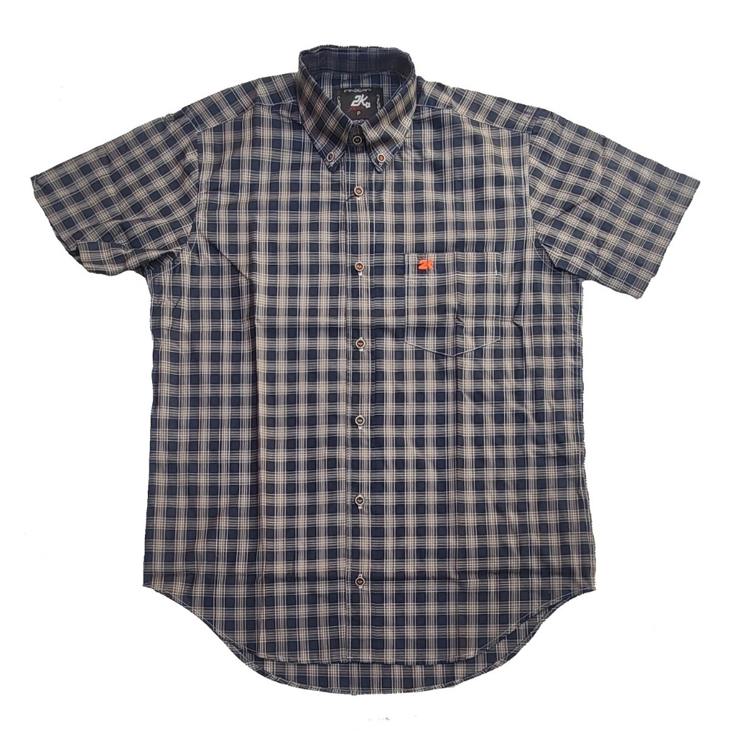 Camisa Country 2k Jeans Manga Curta Ref 062 Xadrez Preto/Bege