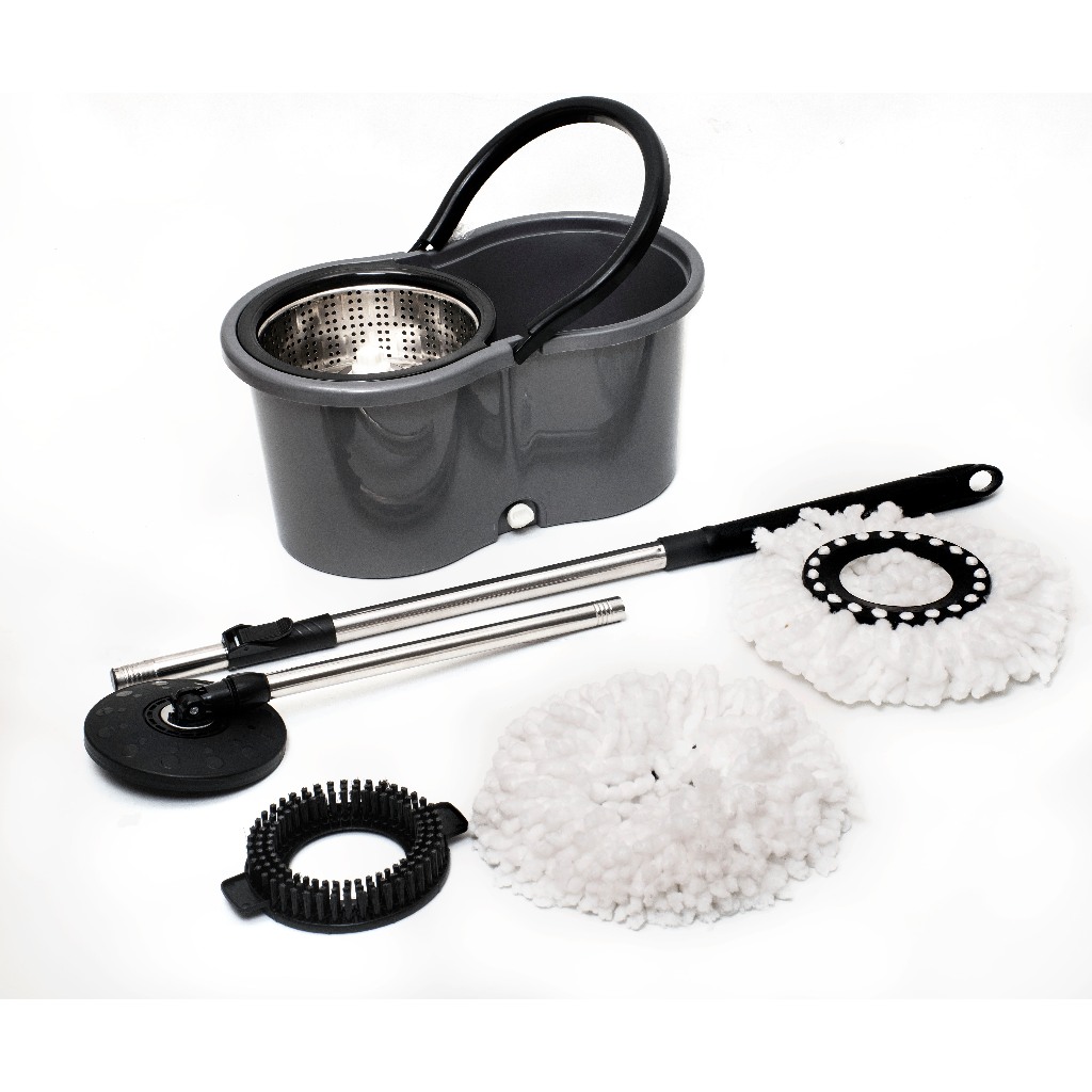 Mop Esfregão Cabo 1.50m Aço Inox 3 Refis e Balde 9 Litros c/ Rodinhas Black