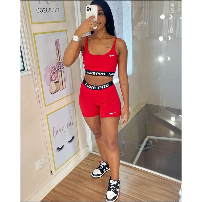 conjunto top + short pro para treino, academia feminino | Shopee Brasil