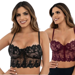 Kit 2 Cropped Feminino Top Renda Alça Moda Casual Com Bojo Festa Elegante Casual