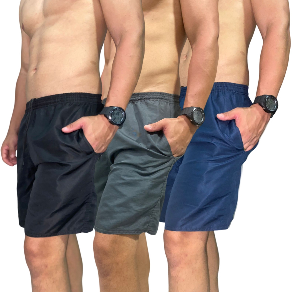 Kit 3 Bermudas Masculinas Tactel Reforçado Com Bolso Academia Piscina Praia Caminhada