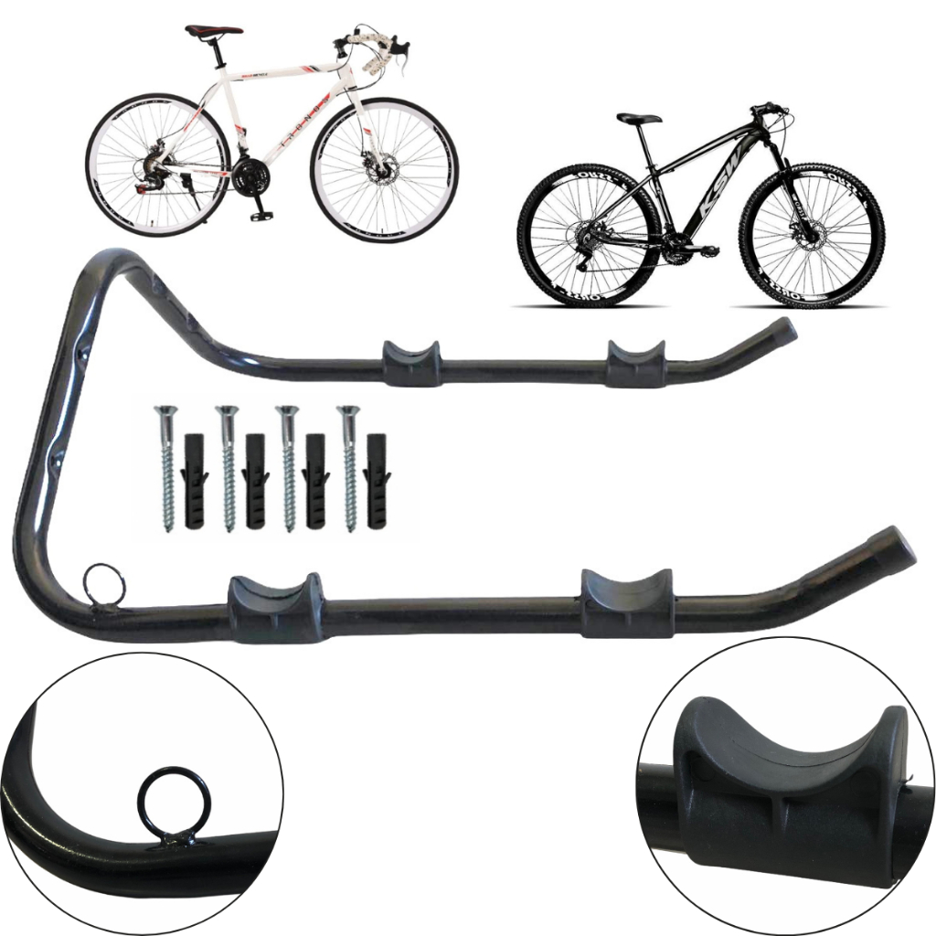Gancho Suporte Parede Para 2 Bicicletas Com Apoio Mtb Speed