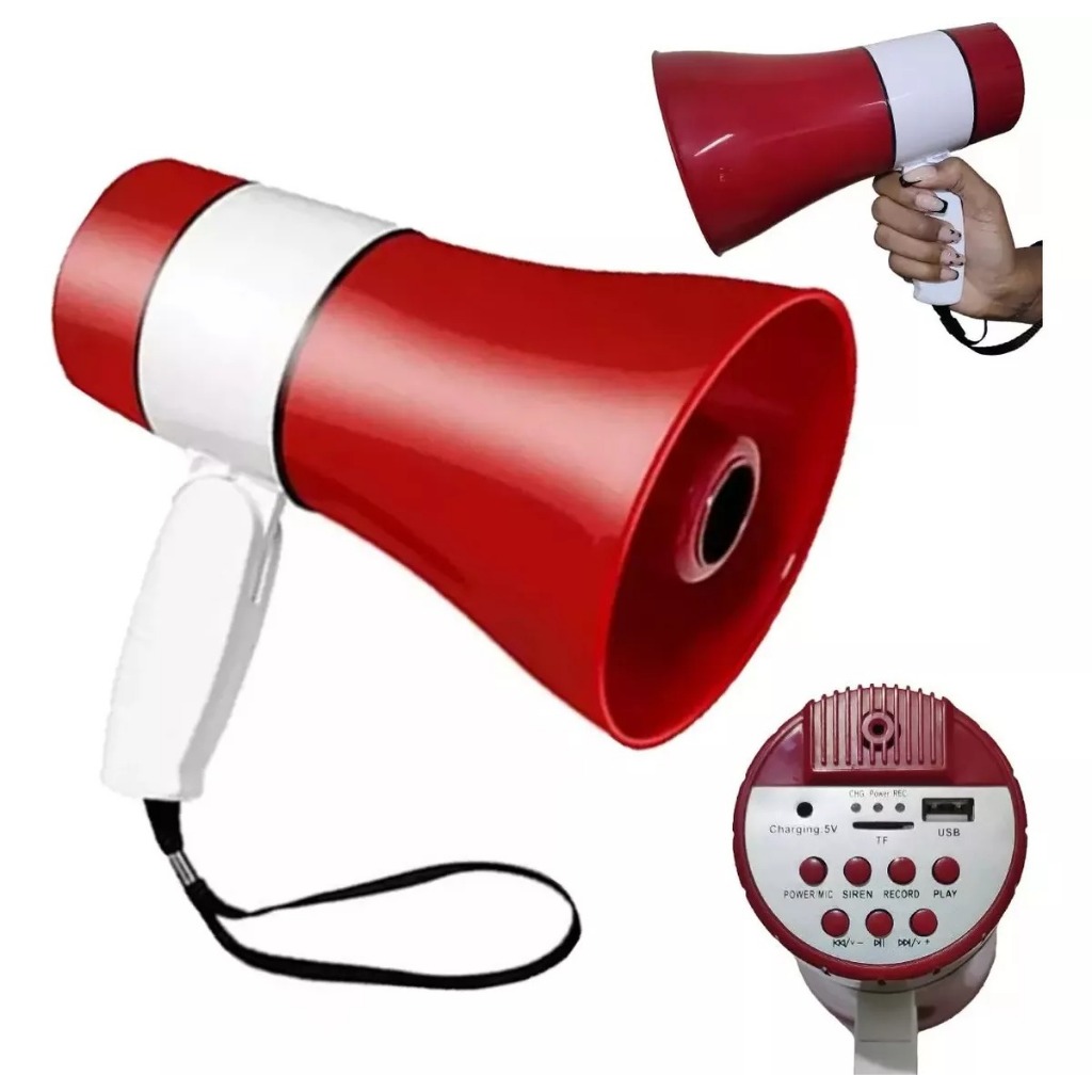 Megafone Recarregavel Gravação Música Sirene Pendrive Até 300 Metros 20w LE-998