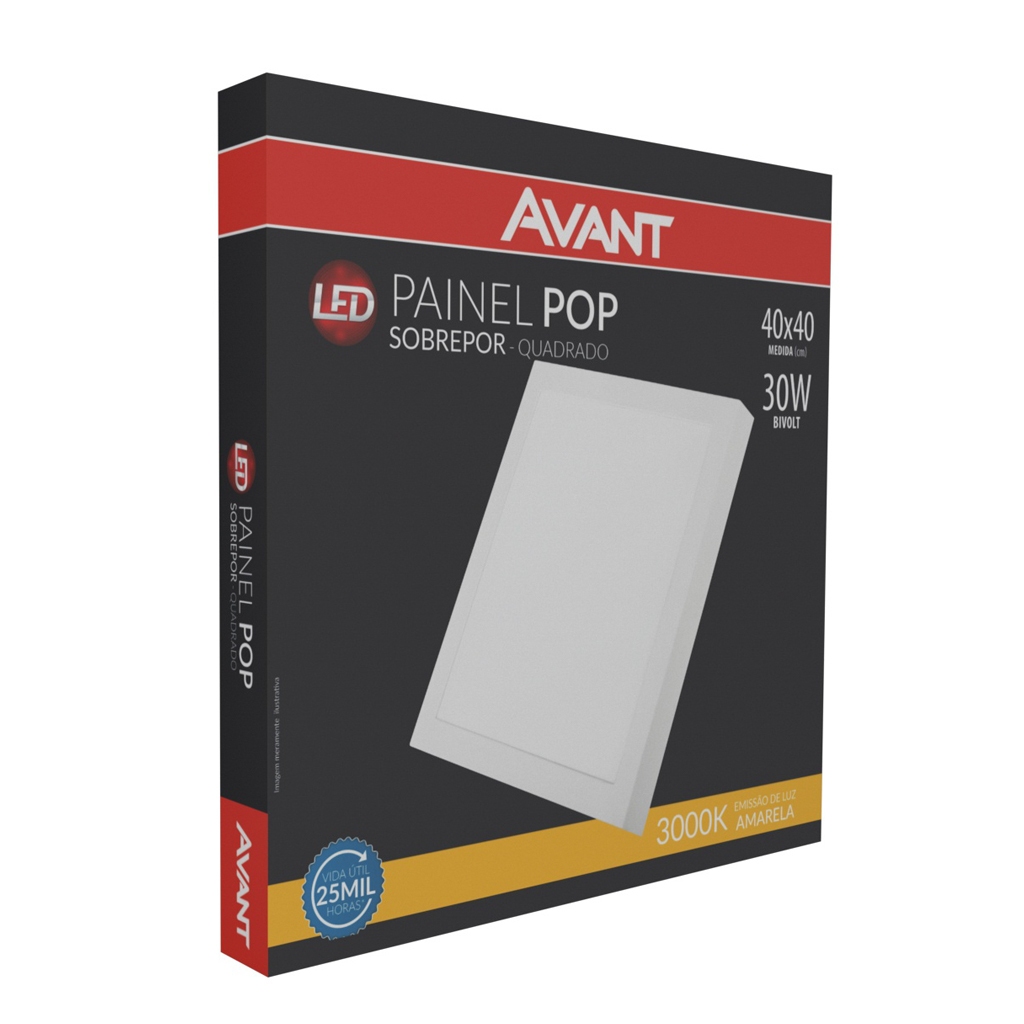 Luminária Painel Plafon Led 30W Avant Quadrado Sobrepor 40x40 Branco Quente 3000K Bivolt