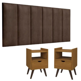 Conjunto 2 Mesas Alice Pés Retro 1 Cabeceira Pérola Estofada 1.40 cm Kit Quarto