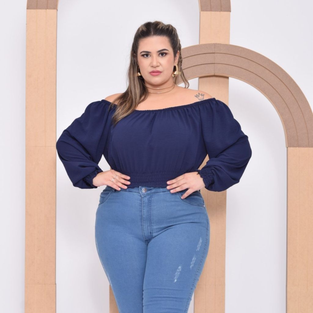 Blusinha Ciganinha Plus Size Blusa Ciganinha Jeans Manga Longa
