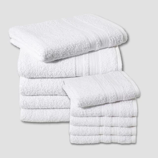 Kit com 5 Toalhas de Banho e 5 Toalhas de Rosto Anna - Branca - Padrão Hotel - Macia - Spa - Pousadas - Airbnb - Hostel