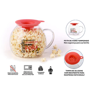 Pipoqueira de Vidro Para Microondas 2.5L Sem Óleo Tamanho Família - K80