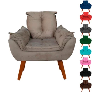 Poltrona Cadeira Opala Suede Capuccino Pés Palito Para Sala Recepção Quarto