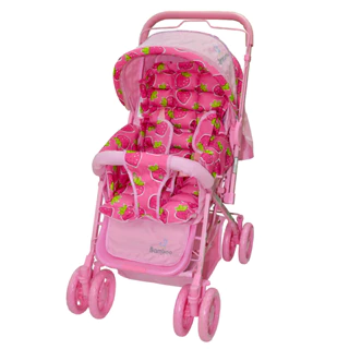 Carrinho Bebê Passeio Menina Menino Reclinável Berço Alça Reversível com Mosquiteiro Pink + Bolsa