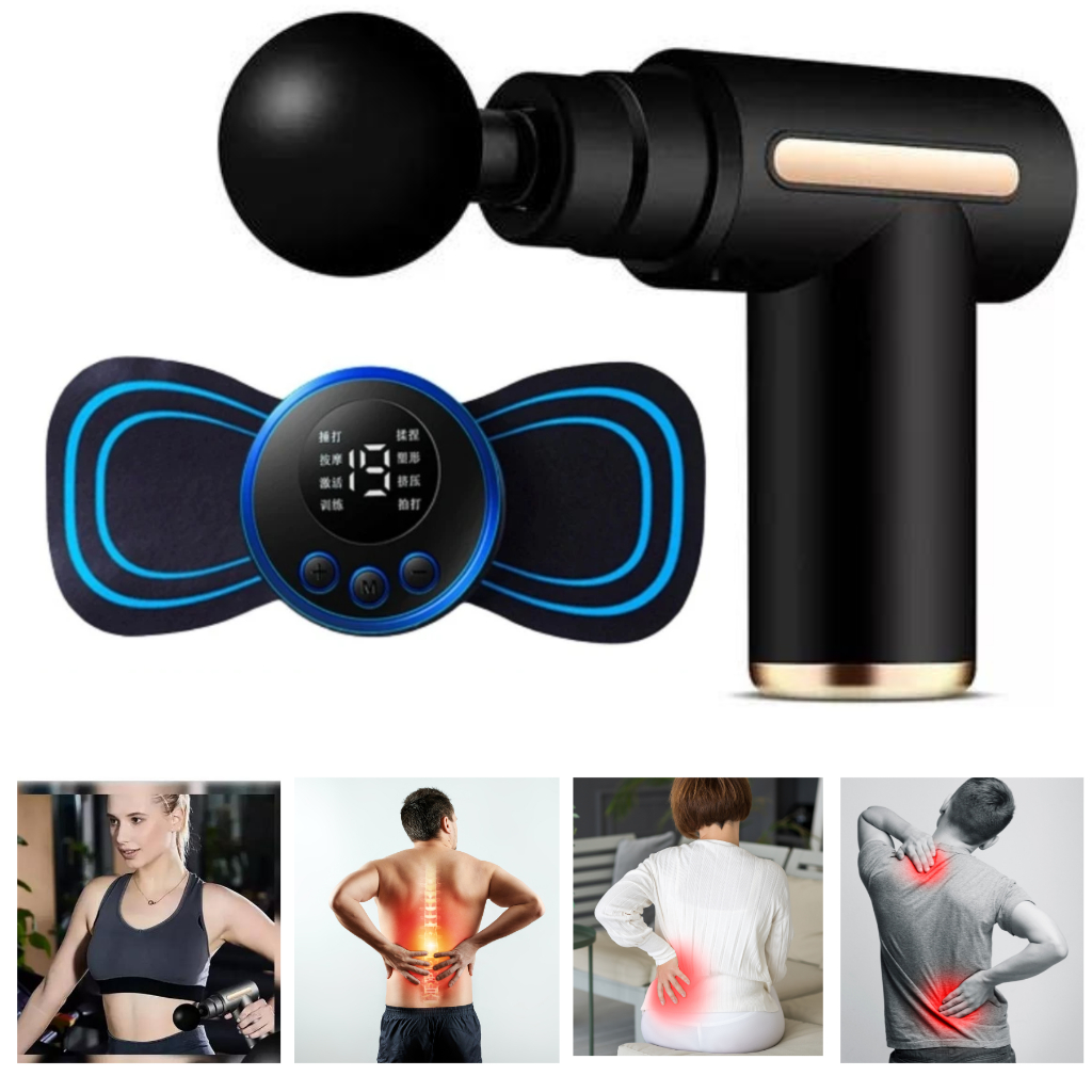 Kit Pistola Massageadora Elétrica e Mini Massageador Portátil recarregável dores musculares Relax

