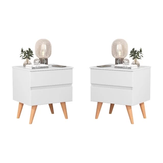 KIT 2 Mesas De Cabeceira Roma Criado Para Quarto Pés Palito Retro 2 Gavetas - Várias Cores