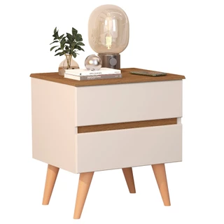 Mesa De Cabeceira Criado Roma Para Quarto 2 Gavetas Pés Palito Retro - Várias Cores