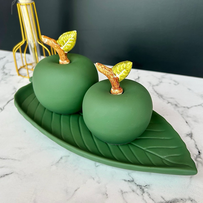 Kit Dupla de Maçãs em Cerâmica Enfeite Centro de Mesa Decoração Sala Cozinha Rosa