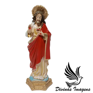 Imagem Sagrado Coração De Jesus Gesso Premium 30cm Pintado
