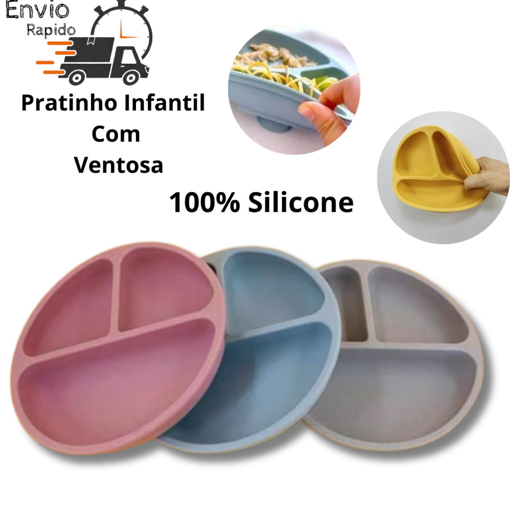 Prato infantil de silicone com ventosa Introduçao alimentar pratinho ...