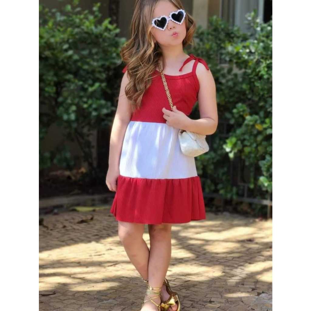 Vestido Infantil Verão maria VERMELHO e BRANCO moda blogueirinha ...
