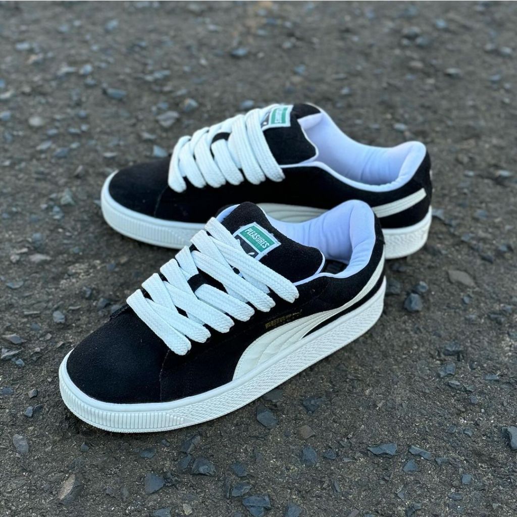 Tenis Puma Suede XL Masculino e Feminino Preto Branco Bege Faz a Boa