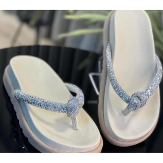 Chinelo De Nó Feminina Flat Com Strass Brilho Lançamento 2024