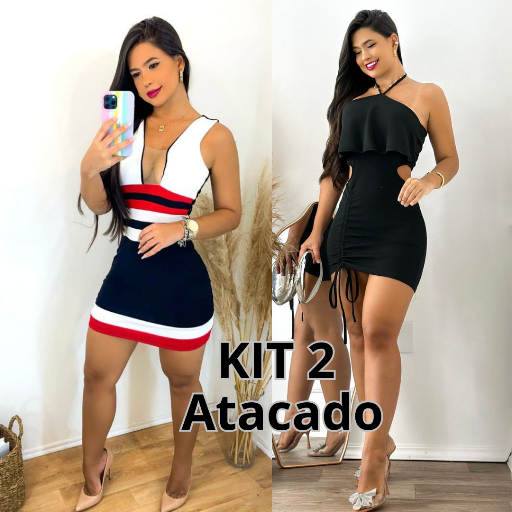 Kit 2 Vestidos Dress Gringo Curto Feminino