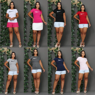 Kit 10 Camisetas Feminina NK estampado 8 cores disponíveis