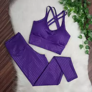 Conjunto Academia 3D Top com Bojo Removível e Calça Legging Cintura Alta