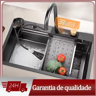 304 pia de cozinha de aço inoxidável Mostrar temperatura da águacombinada com torneira preto 75cm- envio imediato