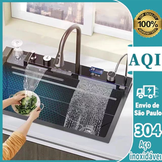 Cuba Cozinha Gourmet Cascata Torneira Lavador Copos Prata Mostrar temperatura da água 75cm- envio imediato