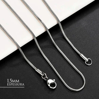 Corrente TOP Unissex Estilo Cobra Fina - Cordão Aço Inoxidável 60cm - 316L - 1.5mm - Não Enferruja