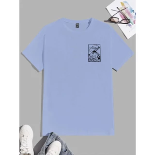 Blusa Oversized Azul Bebe Moderna Estampa Básica Vulcão Old School Camiseta Unissex Manga Curta T shirt Gola Redonda Plus Size Life Style Estilosa Blogueira Personalizada