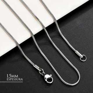 Corrente TOP Unissex Estilo Cobra Fina - Cordão Aço Inoxidável 60cm - 316L - 1.5mm - Não Enferruja