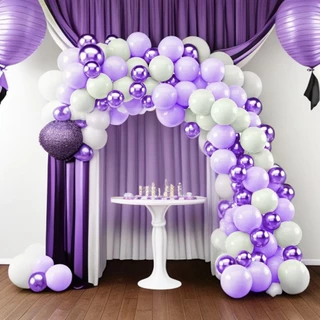 Kit 125 Balões Lilás + Branco + Violeta Metalizado - Balão Bexiga Artigo de Festa e Aniversário