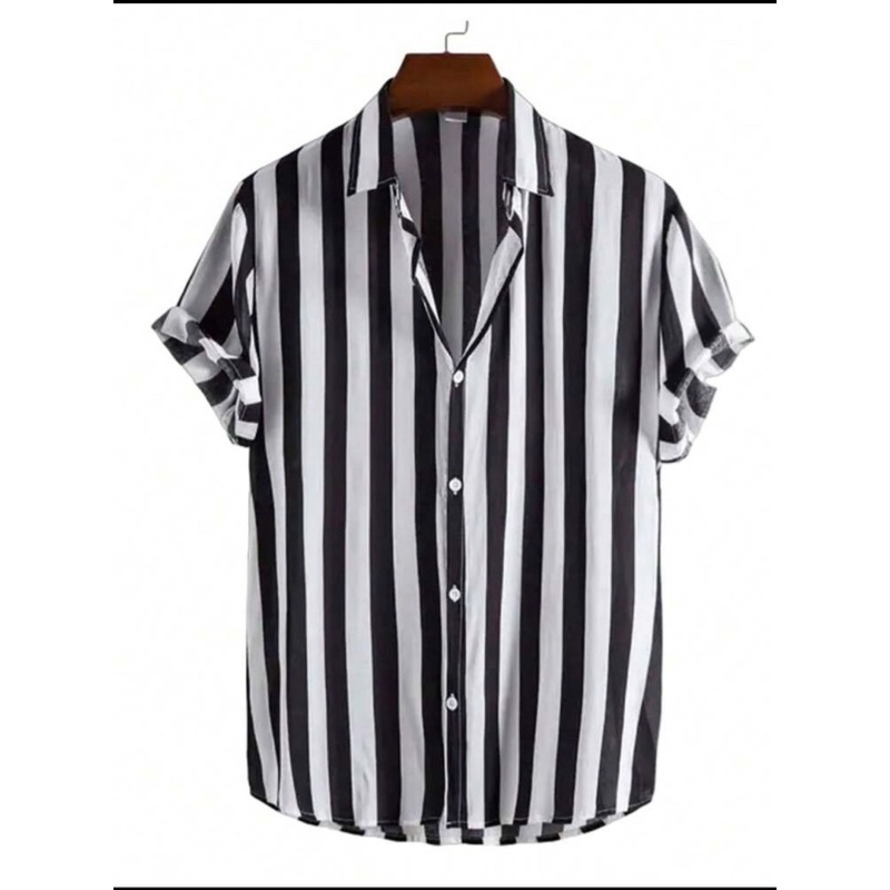 Camisas Listradas Masculinas Confortaveis Havaiana Manga Curta