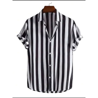 Camisas Listradas Masculinas Confortaveis Havaiana Manga Curta