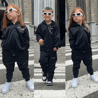 conjunto infantil de frio inverno chimpa flanelado e moletom calça + casaco Modelo