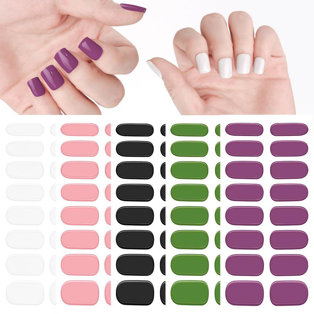 Adesivo Para Unhas Lâmpada UV Cor Sólida Autocolante Manicure 3D À Prova D'água Folha Brilhante