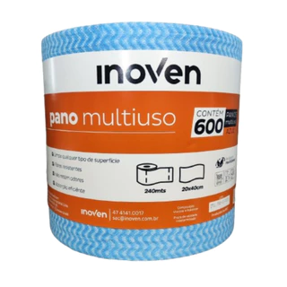Pano Multiuso Perfex Limpeza Rolo com 600 panos 20cm x 40cm Inoven Rolo com 240 metros Azul